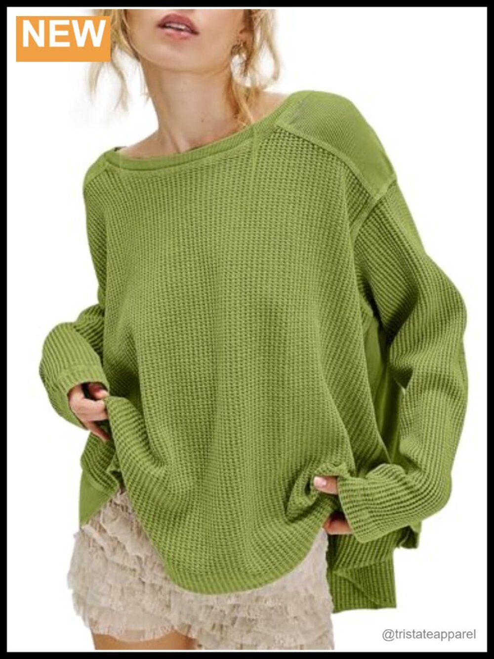 Waffle Knit Sweatshirt Casual Long Sleeve Pullover Top